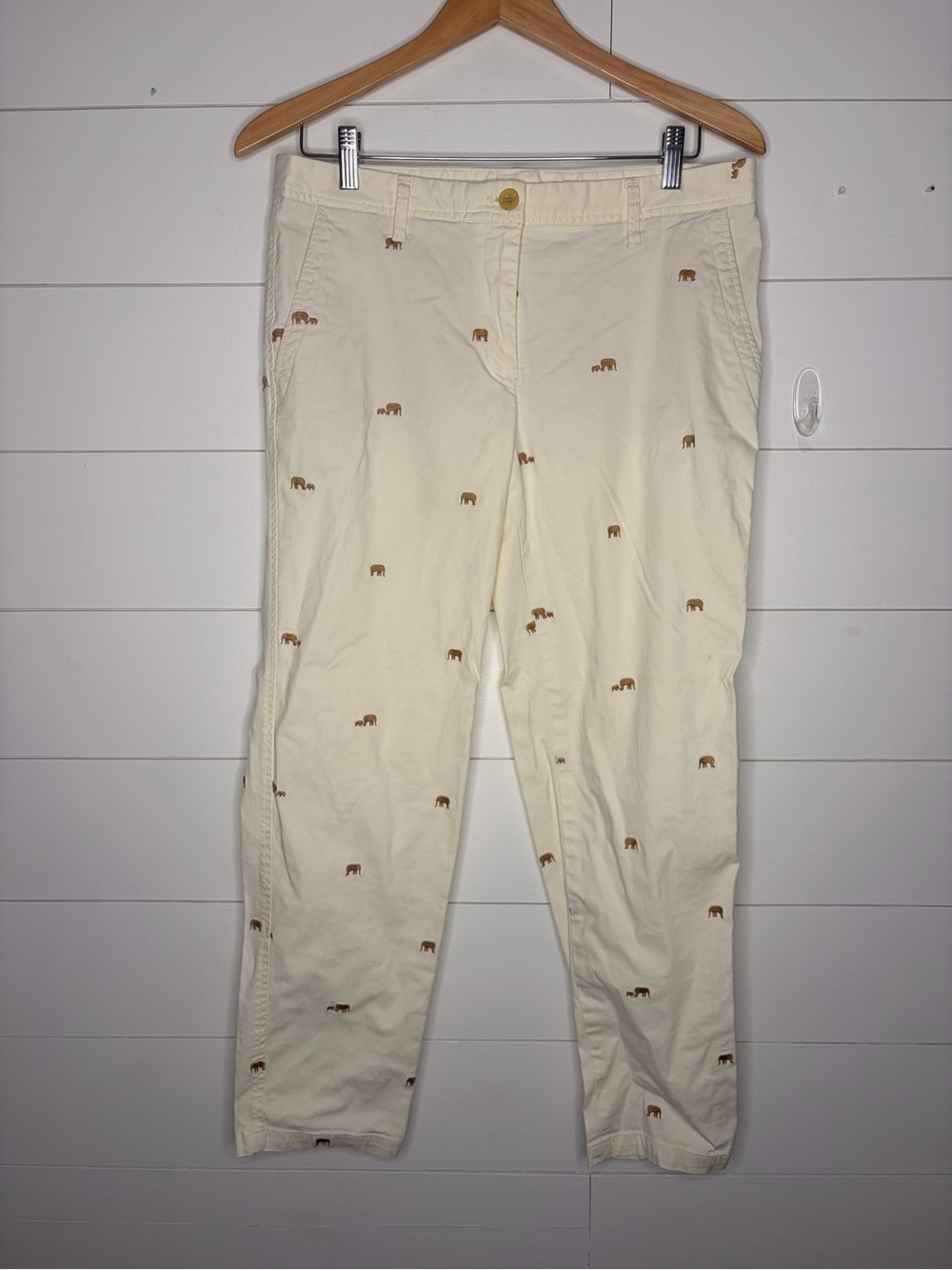 Talbots Womens Elephant Embroidered Relaxed Chino Pants Brown Size 6